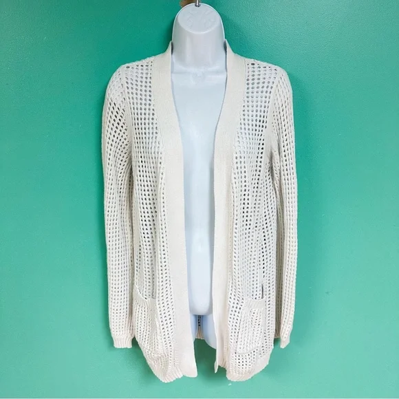 Francesca’s Harper Heritage White Open Knit Cardigan Sweater Womens Size M - Picture 2 of 7